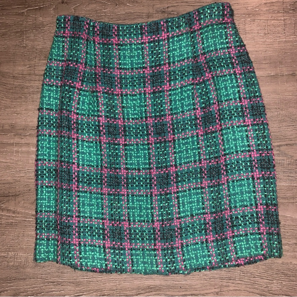 Opera By Mimi Colorful Wool Blend Skirt  Size 12 Green Blue Pink Plaid